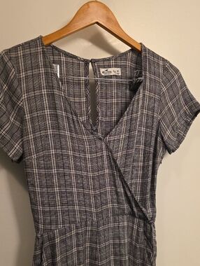 Hollister Gray and Navy Plaid Wrap-Style Jumpsuit